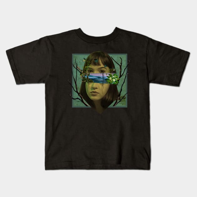 ocean girl sadness surrealism Kids T-Shirt by svksesmatamv